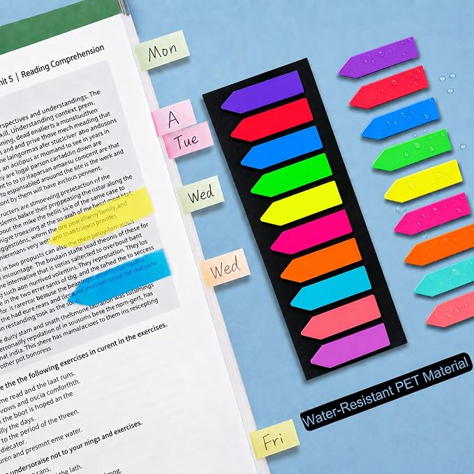 Ericter Arrow Sticky Tabs 1200 PCS Neon Colors, Book Annotation Tabs Writable, Bright Sticky Flags Page Markers, Translucent Sticky Notes for Books, Study Office Supplies, Sticky Bookmarks