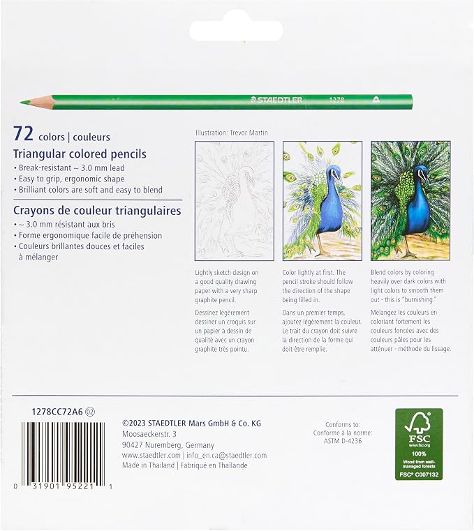 STAEDTLER Triangular Colored Pencils Set, Box of 72: Ergonomic Colored Pencils, Soft Blendable Core Art Pencils for Students, Adults & Artists