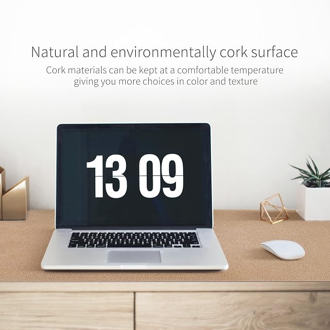 RENMTURE Dual-Sided Mouse Pad, Natural Cork & PU Leather Large Desk Pad for Office and Home Work, Desk Protector Non-Slip, Waterproof, Easy Clean (White, 23.6" x 13.7")