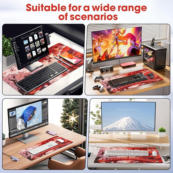 Large Mouse Pad 31.5x15.7 Inch - Starter Desk Mat for Office and Gaming, Non Slip Rubber Bottom, Stitched Edges, Easy Clean, Maple Leaf