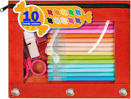 Forvencer Pencil Pouch for 3 Ring Binder, Large Pencil Case Pouch with 3 Reinforced Grommets, Pen Bag, Clear Window Pencil Case, Binder Accessories, Cherry Red