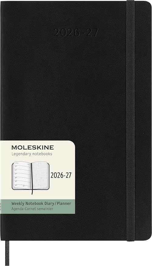 Moleskine Classic 18 Month 2026-2027 Weekly Planner, Soft Cover, Large (5" x 8.25"), Black, 208 pages