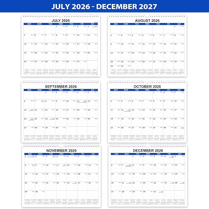 2026-2027 Wall Calendar - 18 Months Wall Calendar, Jul 2026 - Dec 2027 | 15" x 11.5", Large Writing Blocks, Built-In Hanging Hook, Marked US Federal Holidays for Home Office Family Use