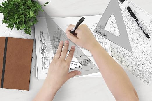 Pacific Arc's Scholastic Triangle - 8 inch - Smoke - 40/90 Angle - Polystyrene - Inking Edge - Technical Drawing Tools, Drafting, Architect and Engineering.