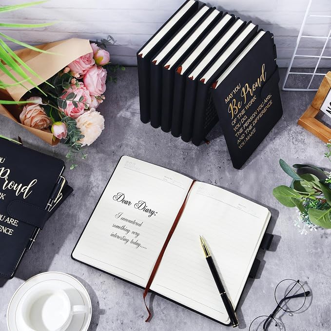 Qilery 28 Pcs Team Appreciation Gifts Bulk Employee Thank You Gift A5 Leather Journal Notebook with Ballpoint Pen for Christmas Student Teacher Volunteer Management(Proud)