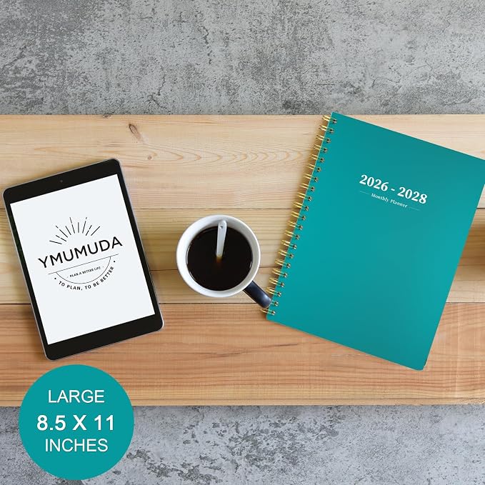 Monthly Planner 2026-2028,2 Year Monthly Calendar Planner,JUL 2026-JUN 2028 | A4(8.5" x 11"),24 Months Planner with Tabs, Spiral Bound, PVC Cover, Inner Pocket for Student, Teacher, School and Office Use