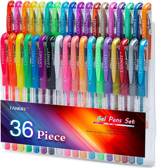 TANMIT 36 Colors Gel Pens Set for Adult Coloring Books with 40% More Ink | Juicy & Smooth Coloring Pens Great for Doodling, Journaling and Drawing