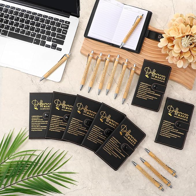 Marspark 20 Sets Difference Maker Appreciation Gifts for Men Inspirational A5 Leather Notebooks with Pens Employee Thank You Gifts for Men Women Coworker Nurse Teacher Back to School (Black)