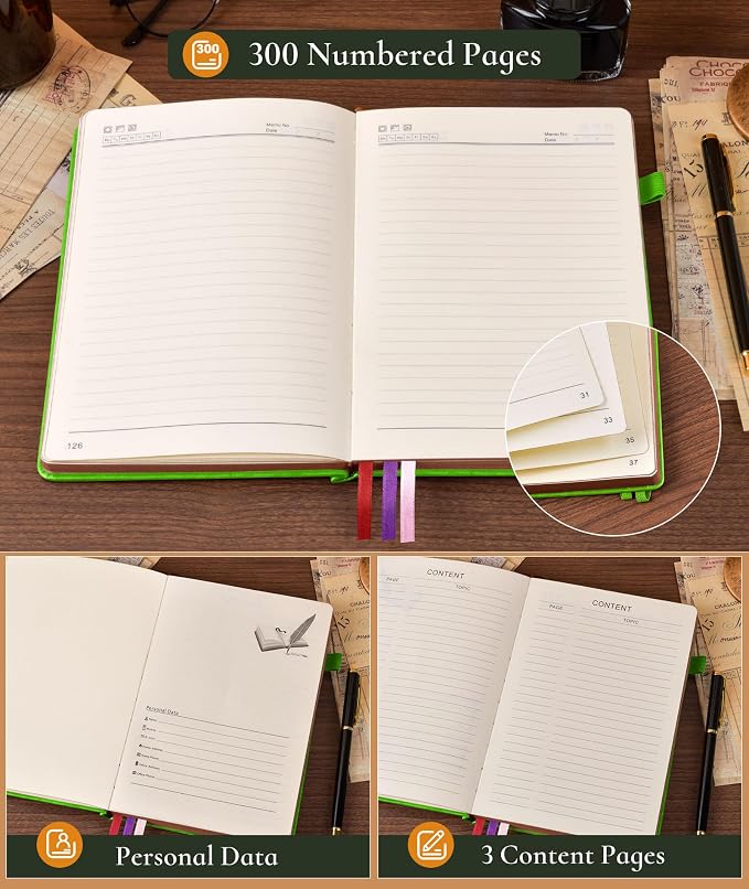 Vintage Leather Journal - 300 Page Lined Journal Notebook with Numbered Pages, A5 Notebook for Women Men,Travel Diary,Daily Journals for Writing, Note Taking, School & Work (5.8" x 8.3")