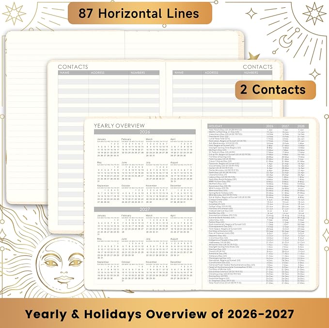 Planner 2026-2027 - Academic Planner 2026-2027, July 2026 - June 2027, 5.75" x 8.25", 2026-27 Weekly and Monthly Planner, Faux Leather planner 26-27 with Back Pocket & 40 Notes Pages - Seashell Gold