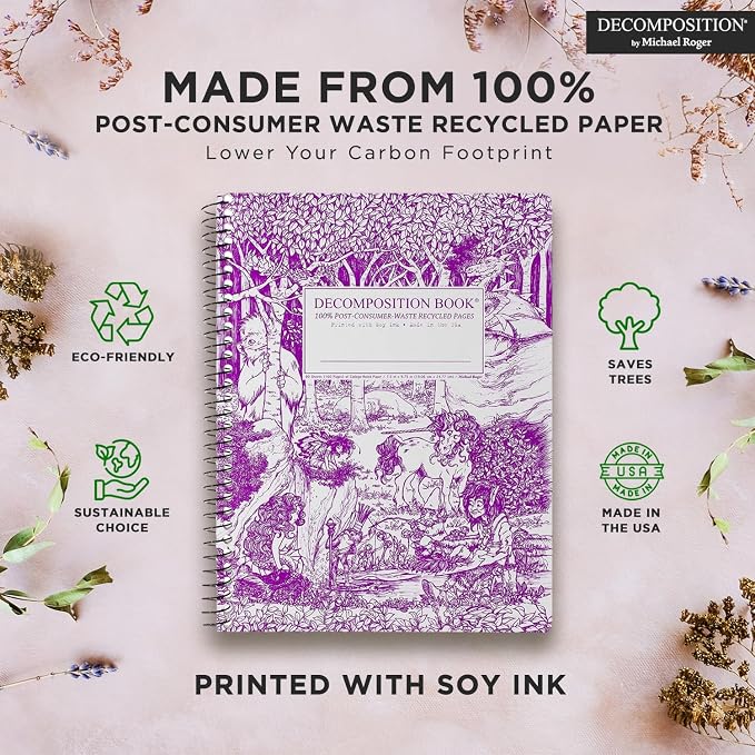 Decomposition Fairy Tale Forest College Ruled Spiral Notebook - 9.75 x 7.5 Journal with 160 Lined Pages - 100% Recycled Paper - Cute Notebooks for School Supplies, Home & Office - Made in USA