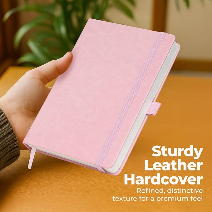 Lined Leather Bound Journal Notebook, A5 Hardcover Journals for Men & Women | 5.8x8.3" Pink Journal - Thick 300 Pages College Ruled Paper - Personal and Professional Note Book for Writing & Journaling