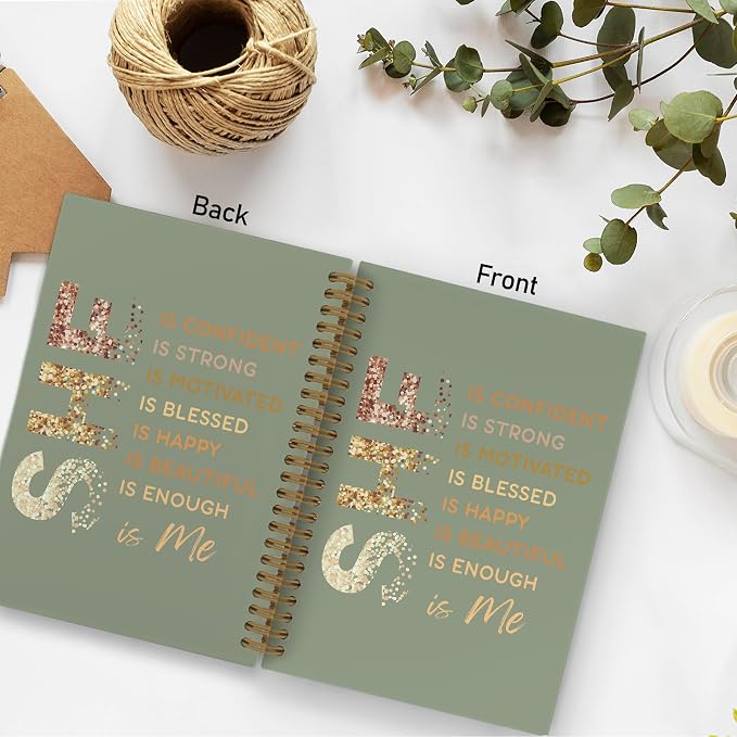 Self Care She Is Me Spiral Notebook, Sage Green Gold Inspirational Affirmations Journal Notebook, Self Love Notebooks for School Work, Positive Office Supplies Gifts for Women Girls, 5.5x8.3 Inch