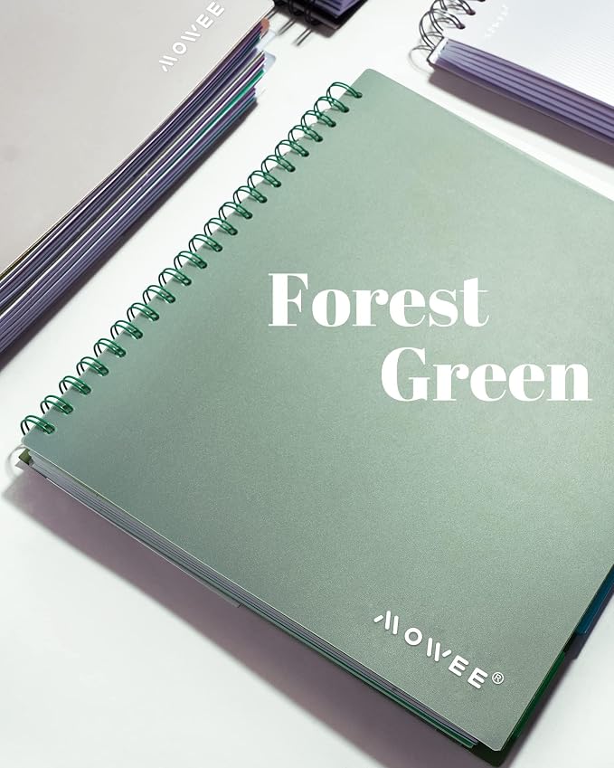 5-Subject Spiral Notebook, College Ruled, with Pocket & Tab Dividers | 300 Pages, 11" Ruler, 8.5"x11" Forest Green, Pocket Dividers with Labels, for Writing Journal, Home, Office & School Supplies