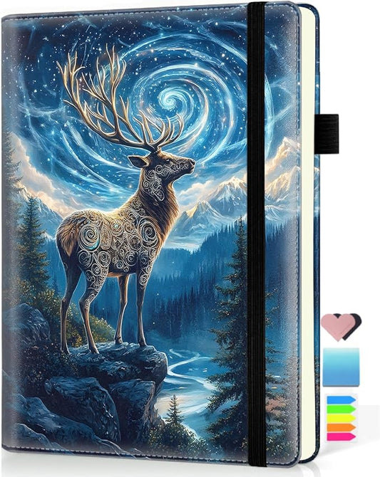 Hardcover Executive Notebooks, A5 PU Leather Lined Journal Notebook, 200 Pages Thick Paper Subject Notebooks for School,Work,Home Writing Business Notebook, Diary Book, Deer in Forest