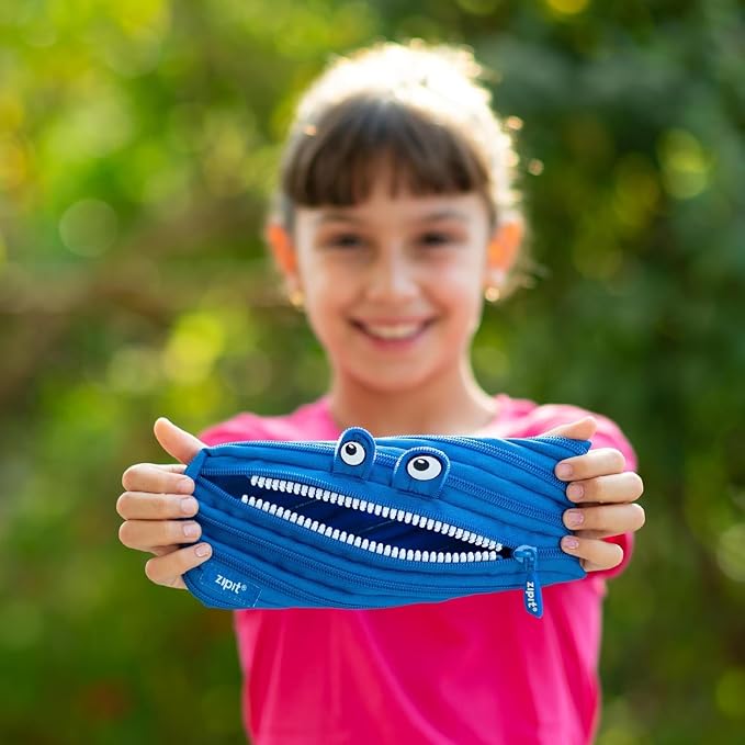 ZIPIT Monster Pencil Case for Kids, Cute Zipper Pouch for Boys Girls and Teens, Stationery Bag for School ,Blue