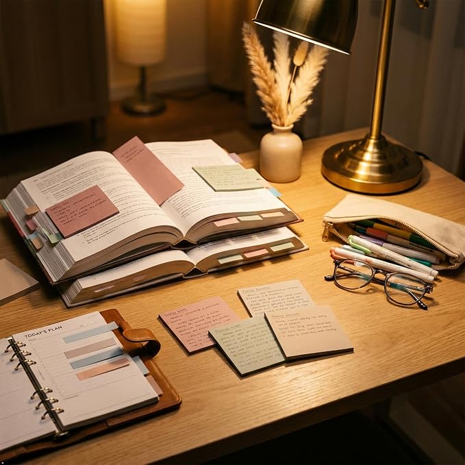 500Pcs Morandi Sticky Notes Set, 3"x3" Square Pad 100 Sheets, 3"x0.75" Strip Notes 300 Sheets, Index Tabs 100 Tabs, Cute Pastel Stationery for Desk Office School