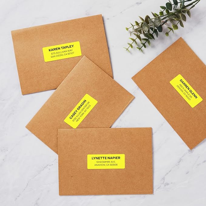 Avery Printable Address Labels, Sure Feed Technology, 1" x 2-5/8", Neon Yellow, Laser & Inkjet Compatible, 750 Blank Labels, Great for Branding, Mailing, Organizing, and More (5972), (Pack of 5)