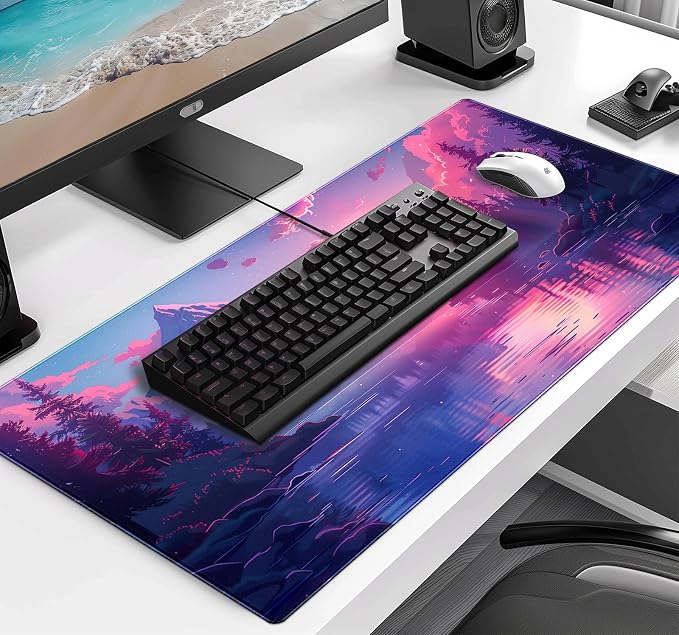 Sunset Mountain Landscape Extended Mouse Pad Game Office Sewing Table Mat | Large Extended Mouse Pad; Full Desk Coverage; Waterproof Coating; Stable Anti-Slide Base For Gaming, Office, Study Daily Use