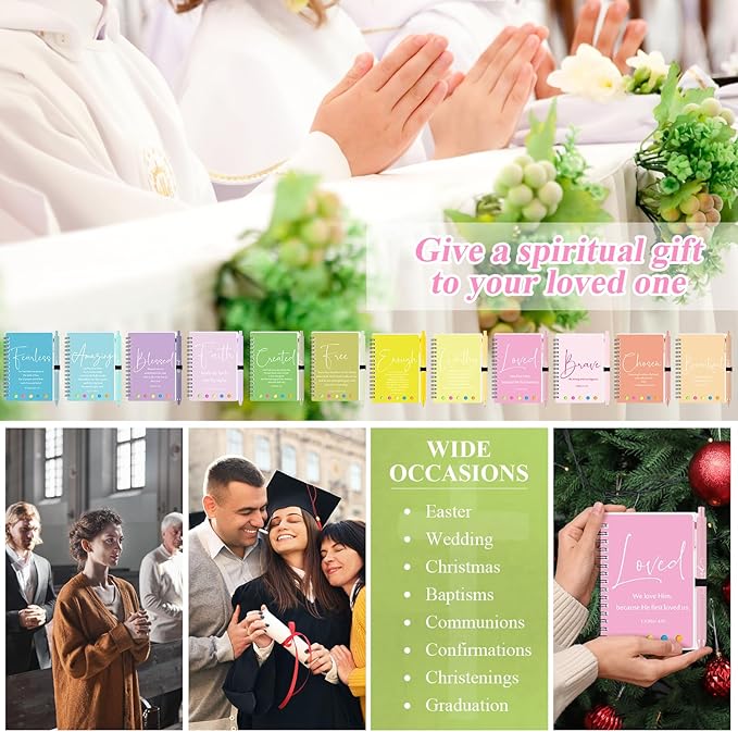 Kosiz 12 Sets/24 Pcs Christian Gifts Bulk Prayer Journal Scripture Notebook, Bible Pen (Simple,Macaron Color)