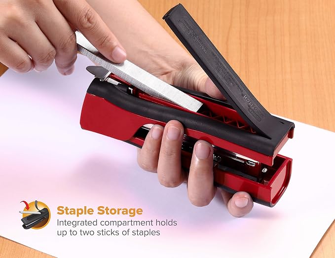 Bostitch Office Dynamo 4 in 1 Standup Stapler, Includes 420 Staples, 20 Sheet Capacity, Integrated Pencil Sharpener, Staple Remover & Staple Storage, Black