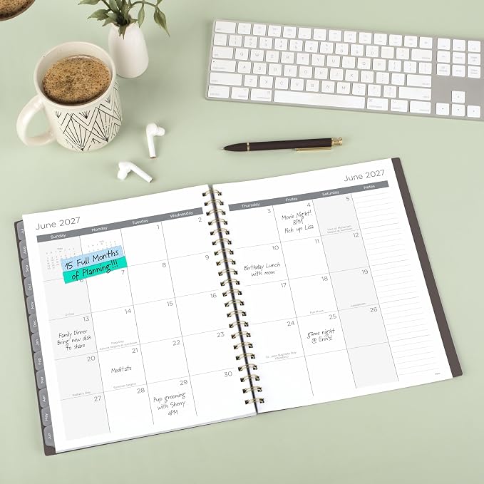 Mead Planner 2026-2027 Weekly & Monthly Academic 15-Month April-June, 8.5" x 11", Ground Coffee (CAW62004), (Pack of 12)