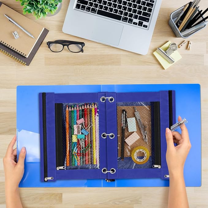 IKAYAS 20 Pack Navy Blue Pencil Pouch for 3 Ring Binder bulk with Zipper for Classroom bulk Pencil Box Pencil Case for Storing School Students Teacher Supplies