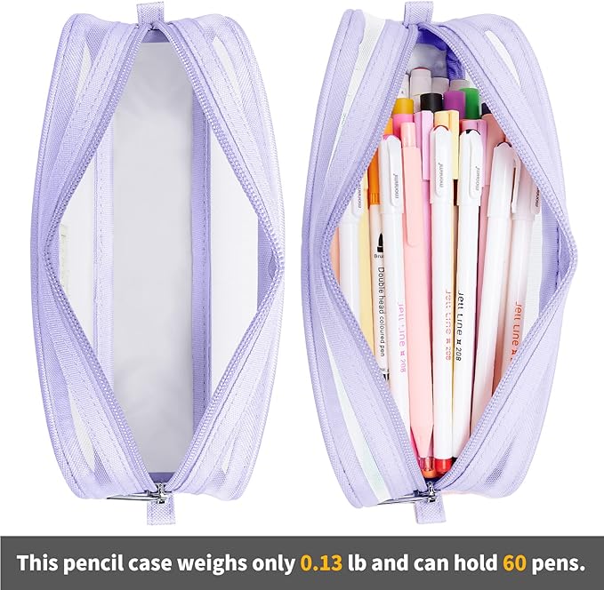 KALIDI Grid Mesh Pencil Case Large Capacity Pencil Case Big Pencil Pouch With Zipper Simple Stationery Bag Aesthetic Pen Bag for School Teen Girl Boy Multi-Purpose bag for office Men Women (Purple)
