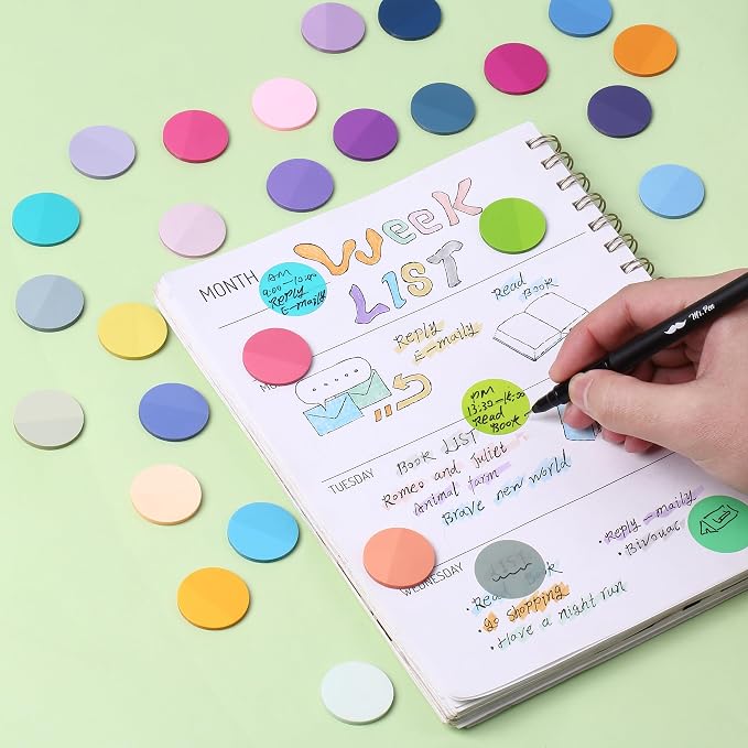 Mr. Pen- Round Transparent Sticky Notes, 1.1” Diameter, 28 Pads | 1120 Sheets, Colorful, Water-Resistant See-Through Sticky Notes Bulk & Fineliner, Smooth Writing