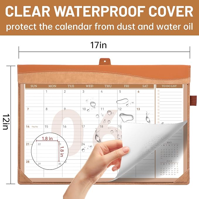Yoment Desk Calendar 2026-2027 with Desktop Mat, Large Desk Pad Calendar from Now to December 2027, 18 Months Leather Desktop Wall Calendar with Plastic Cover for Home Office School,17x 12,Brown