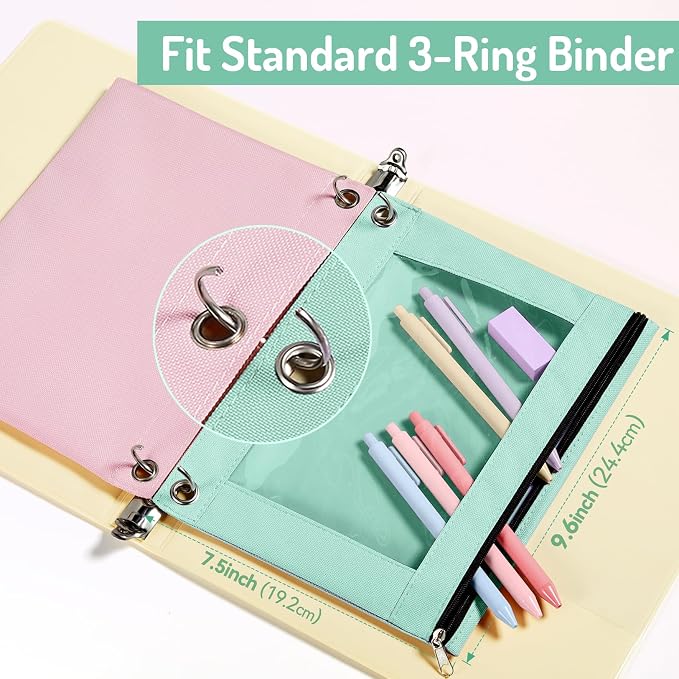Forvencer Pencil Pouch for 3 Ring Binder, Pastels Pencil Case with Smooth Zipper, Cute Soft Pen Bag with Clear Window & 3 Reinforced Grommets, Big Capacity Binder Bag, School Office Supplies, Purple
