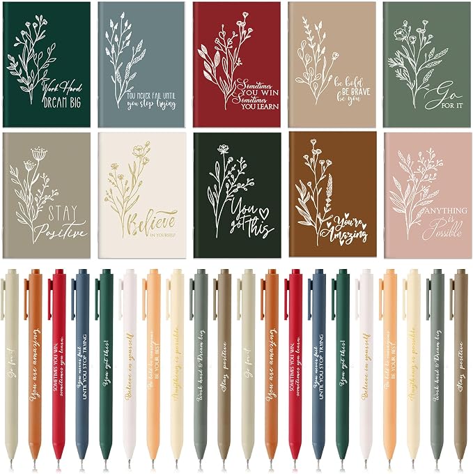 Affrolling 100 Pcs Inspirational Notebooks with Pen Bulk Motivational Mini Notepads Back to School Gift for Students Teacher Appreciation Gift Employee Coworker Secretary Assistant (Retro Colors)