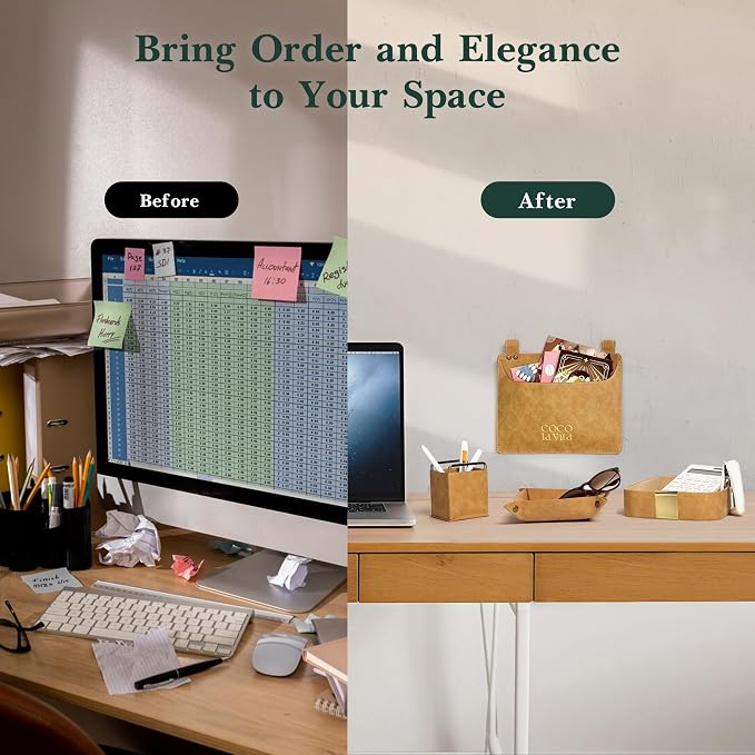 Luxury PU Leather Tray, Stylish and Durable Catch-All Organizer for Desk, Vanity, Nightstand, and Kitchen. Decorative, Non-Slip, Perfect for Jewelry Watch Keys Wallet Coins Cell Phones