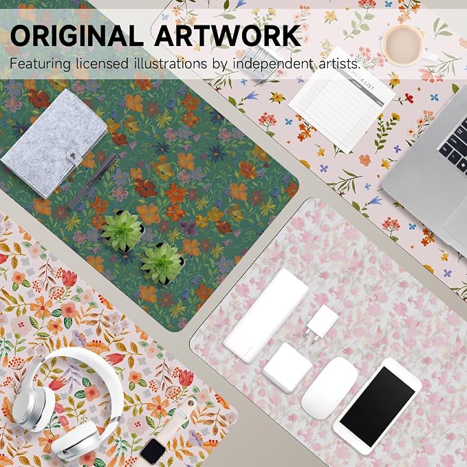 Botanical Floral Desk Pad Blotter,Large Mouse Pad 35 x 17in,PU Leather Desk Mat Writing Pad Protector, Non-Slip Waterprrof,Desktop Decor for Home Office Women Girls (Gorgeous Flowers)