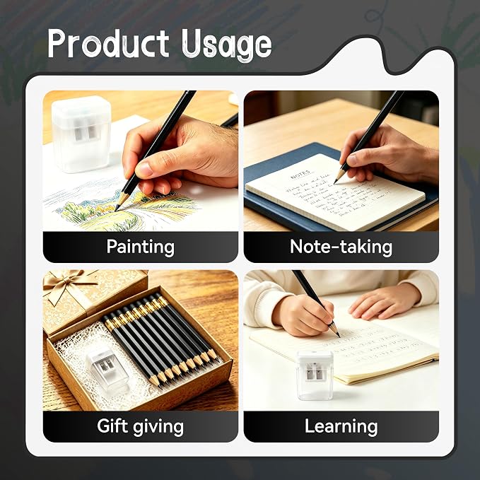 12 Pcs Black Pencils with Eraser for Kids HB Erasable Pencils Pre-Sharpened Professional Wooden Pencils Set, Ideal for School Writing, Drawing, Sketching, Coloring and Creative Projects(Black)