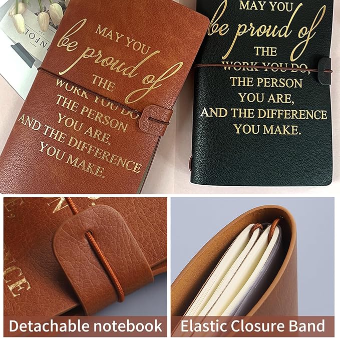 Employee Appreciation Gifts, A6 Leather Journal Notebook and Inspirational Ballpoint Pen Sets, Thank You Gifts Bulk for Coworker Teacher Nurse, Black