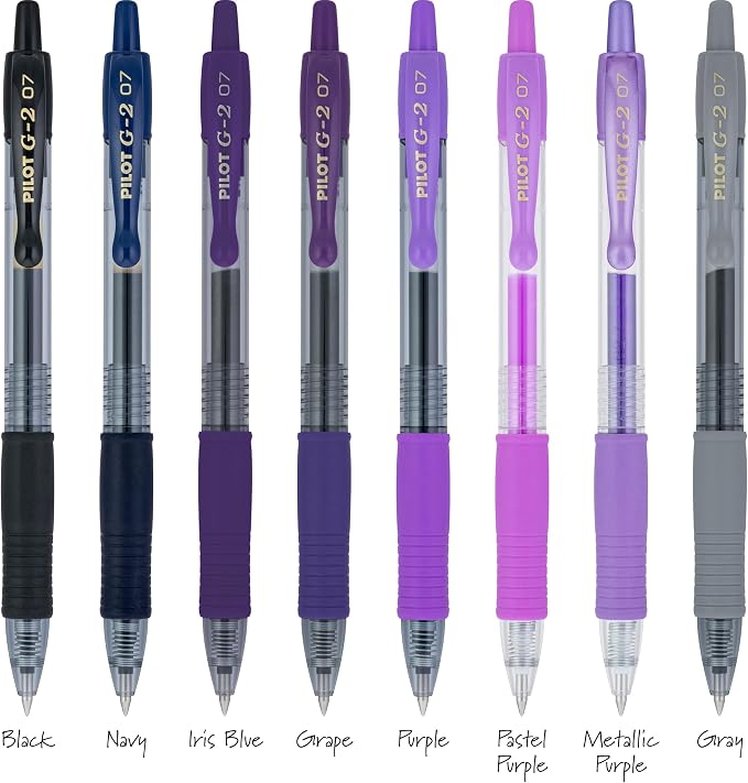 Pilot G2 Premium Gel Roller Pens, G2 Boost Purple Pens Pack, The Colors of Creativity, 8 Pack Pouch, Fine Point 0.7 mm, Assorted