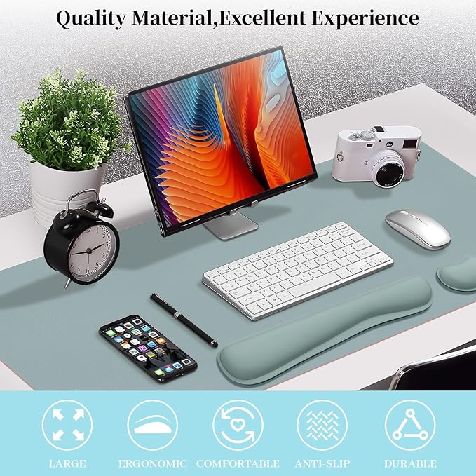 Desk Pad Mat Set,3-in-1 Large Mouse Pads with Wrist Rest and Keyboard Pad, Desk Mats for Keyboards and Mouses, Ergonomic Keyboard and Mouse Mat Set for Office Home Decor(Blue, 31.5" x 15.7")