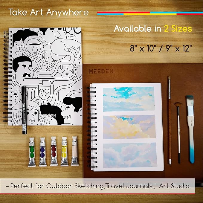 MEEDEN Mixed Media Paper Pad: 8" x 10" 112lb/165gsm Spiral Bound Mixed Media Sketchbook with DIY Cover - 60 Sheets Art Drawing Paper Sketch Pad for Artist Adults Painting Writing Sketching