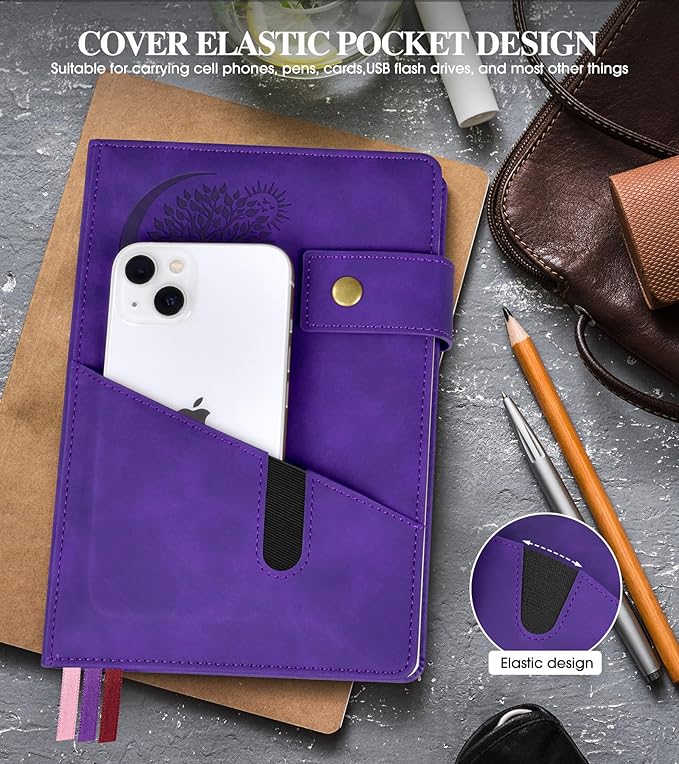 PAIBAS Blank Journal Notebook, A5 Hardcover Leather Sketchbook with 200 Pages Thick Blank Paper for Men Women, Unlined Drawing & Writing Journal, 5.9" x 8.4" Plain Notebook (purple)