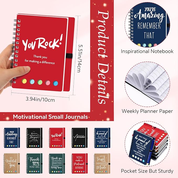 Chiisong 20 Sets Back to School Gifts Bulk Inspirational Spiral Notebook and Pen with Sticky Note Thank You Affirmation Gift for Teacher Nurse Coworker Employee Staff (Multicolor)