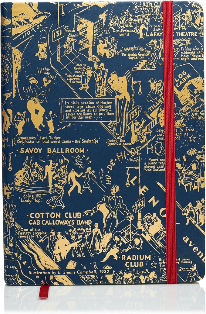 HARLEM CANDLE CO. – Night Club Map of Harlem Luxury Journal, Navy & Gold – 300 Lined Pages | Vegan Leather Cover, Gilded Edges, Ribbon Bookmark | Inspired by 1930s Harlem and E. Simms Campbell