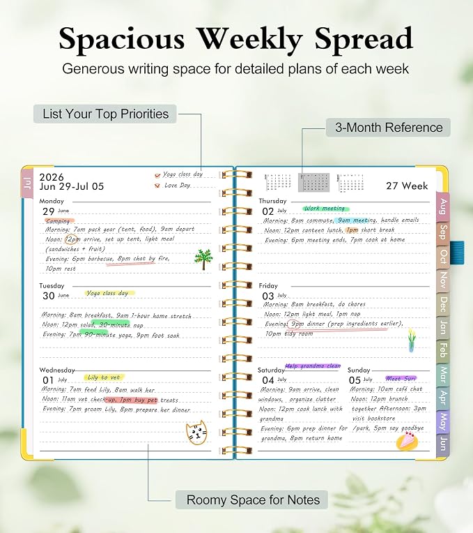 Academic Planner 2026-2027, Hardcover Weekly and Monthly Calendar Planner from July 2026 - June 2027, Daily Agenda Planners with Tabs, College School Organizer for Student Teacher, A4 (8.5" x 11"), Sky Blue