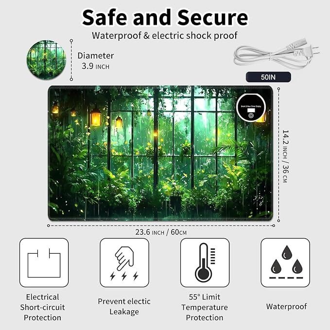 Heated Desk Pad Mouse Pad,Heated Desk Mat,with 3 Heating Levels & 3 Hours Auto Shut-Off,Leather 23.6"*14.2" Gaming Mouse Laptop Mat,Foot Warmer,Green Forest Window