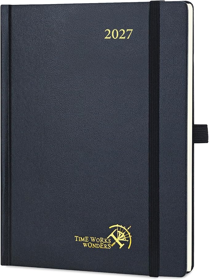 POPRUN 2027 Planner Weekly and Monthly, 6.5" x 8.75" Calendar, Jan 2027- Dec 2027 Agenda, Daily Appointment Book with Hourly Time Slots, Monthly Tabs, Hardcover, 100 GSM - Black