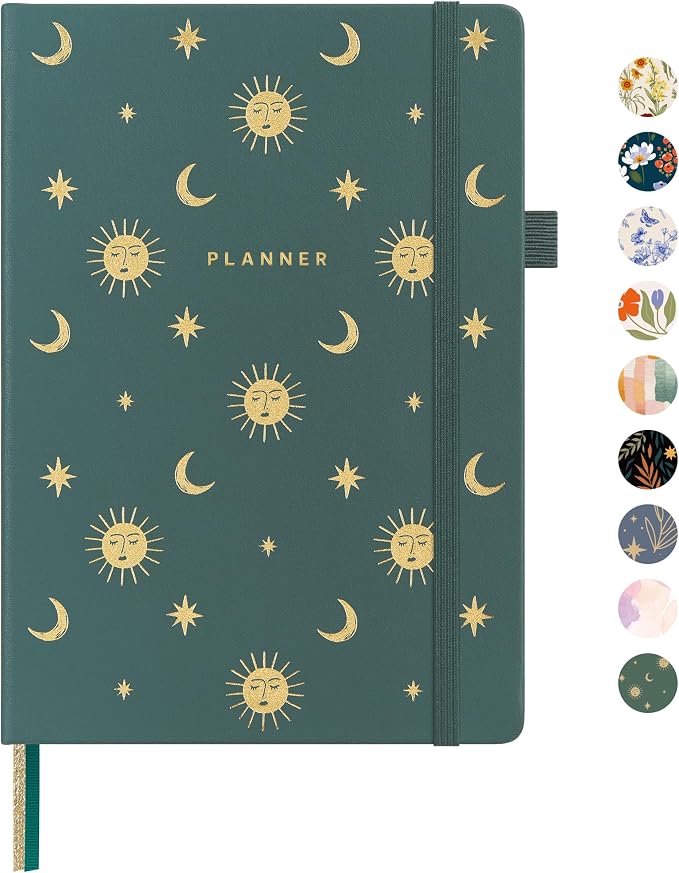 And Per Se Undated Academic Planner, Weekly & Monthly Planner with Goal & Habit Tracker, A5 Hardcover, Celestial Green