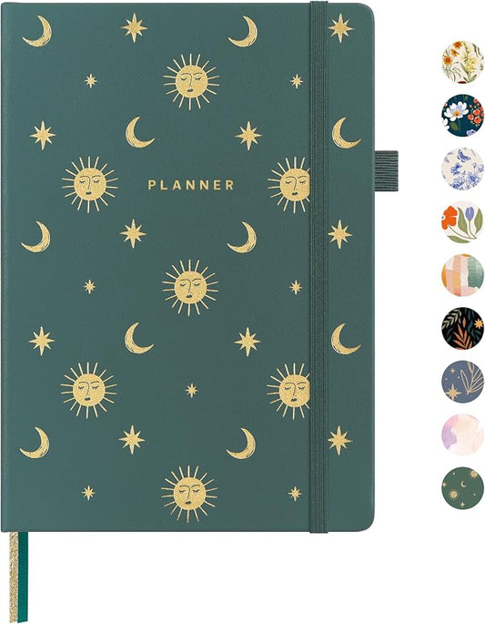 And Per Se Undated Academic Planner, Weekly & Monthly Planner with Goal & Habit Tracker, A5 Hardcover, Celestial Green