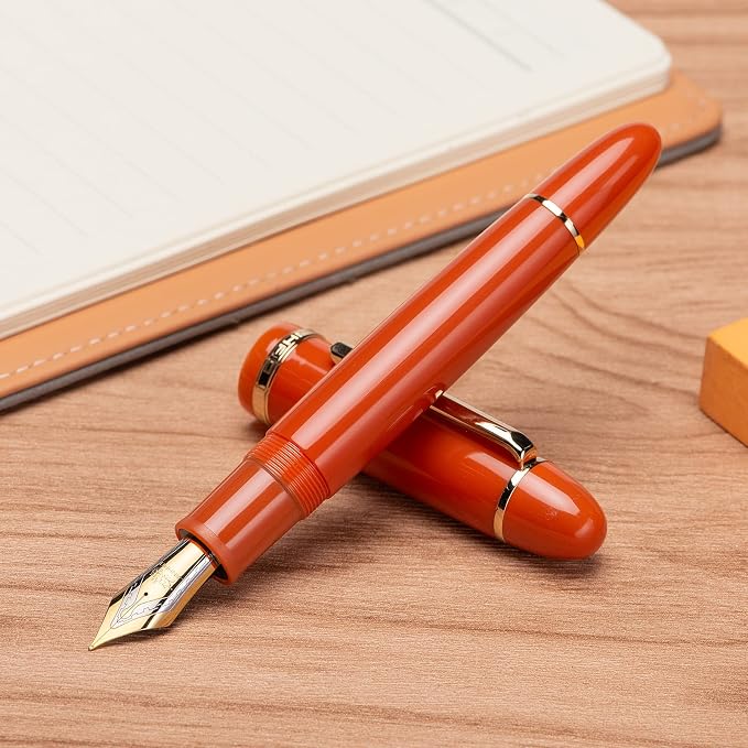 Jinhao X159 Orange Acrylic Fountain Pen, Size 8 Medium Nib Gold Trim Classic Design Smooth Writing Pen with Converter