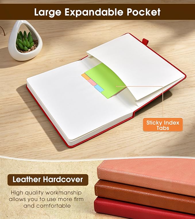 Lined Journal Notebook, A5 Hardcover Leather Journals for Writing, 160 Numbered Pages, 5.7'' x 8.3'' Journaling Notebooks for Men Women, Thick Paper College Ruled Journal for Work Office School, Red