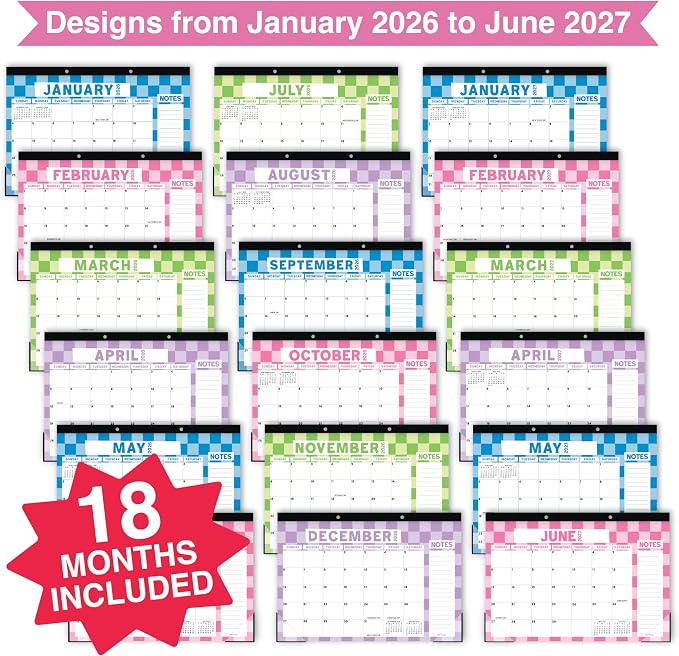 Hadley Designs Large Teacher Desk Calendar 2026-2027 - Desktop Calendar 2026, 18-Month Academic Desk Calendars for School, Home & Office, Cute Classroom Must Haves, Back to School Teacher Gifts